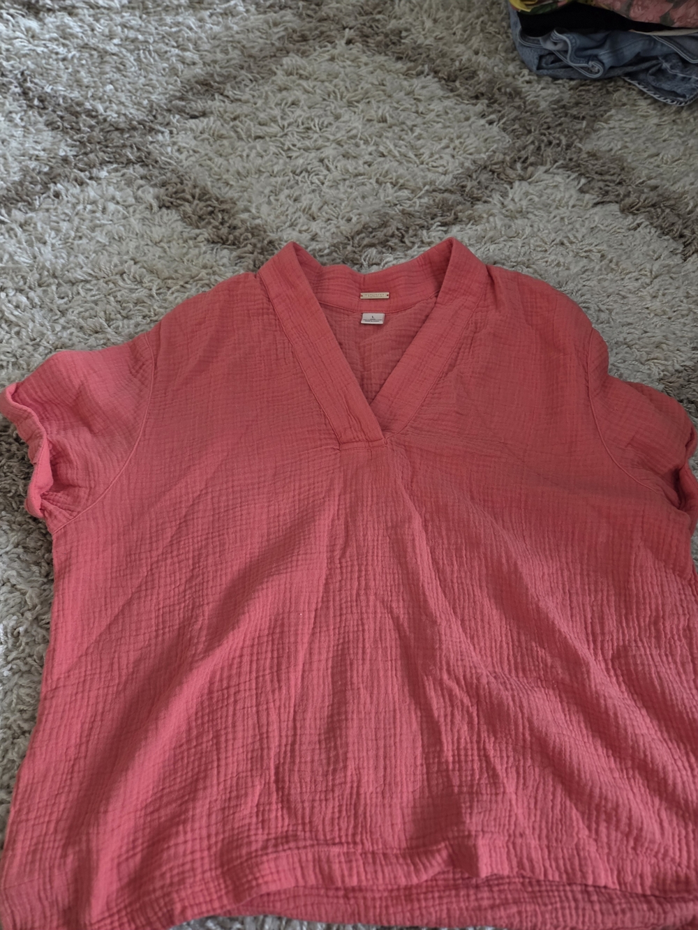 Magaschoni Coral Pink V-Neck Gauze Blouse